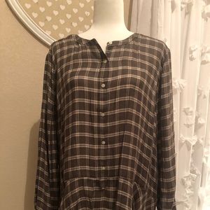 Olive Plaid Top With Ruffle